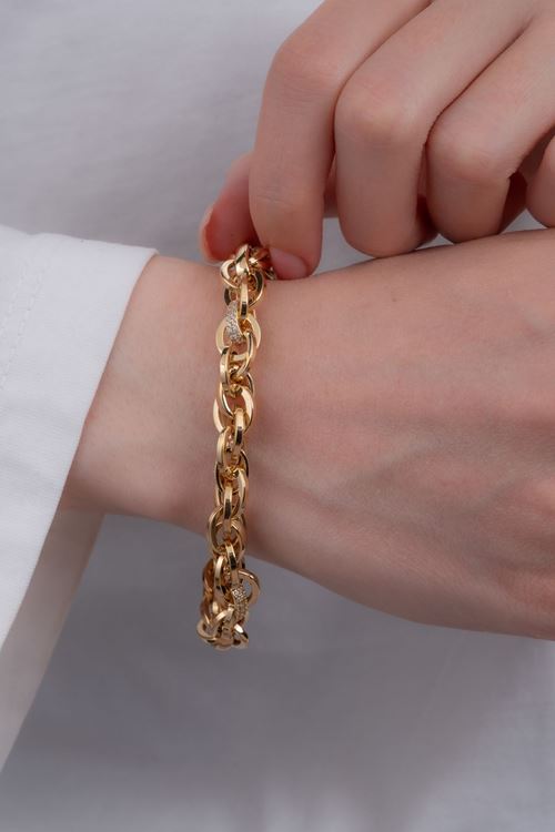 8 Ayar Altın Taşlı Tasarım Hallow Bileklik