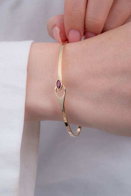 14 Ayar Altın Pembe Taşlı İnce Bilezik