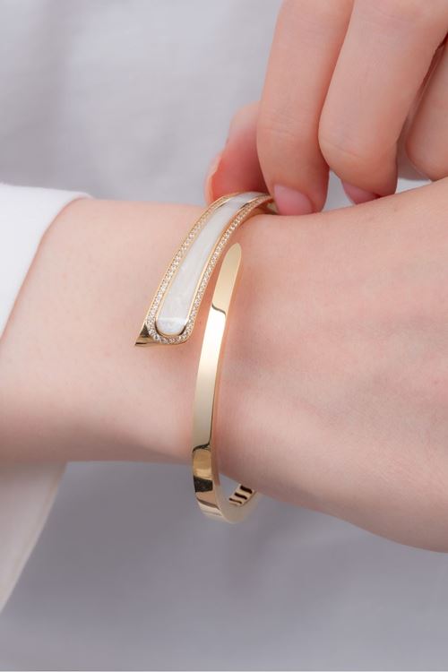 14 AYar Altın Beyaz Mineli Trend Bilezik