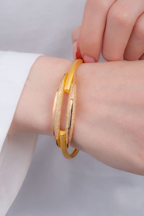 8 Ayar Altın Kaburga 2 Sıra Taşlı Bilezik