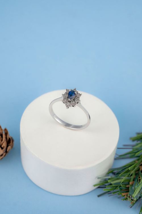 0,15 Carat Pırlanta Mavi Taşlı Yüzük