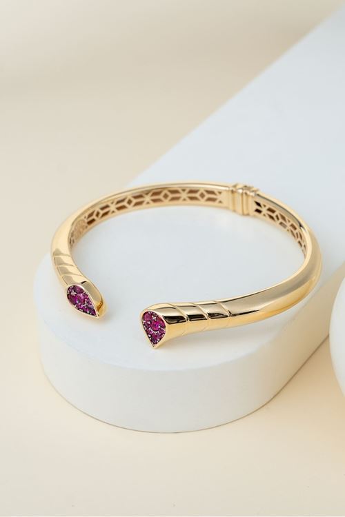 14 Ayar Altın Taşlı Damla Desenli Bilezik