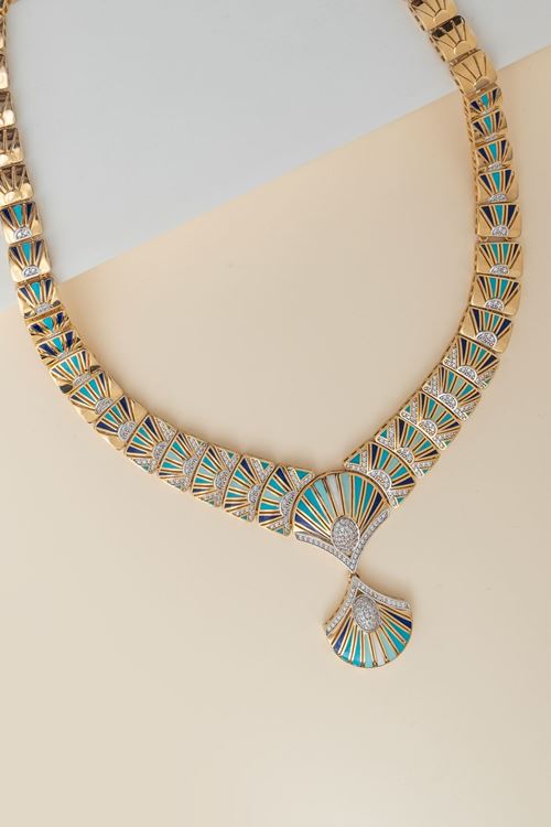 14 Ayar Altın Mavi Mineli Gösterişli Gerdanlık