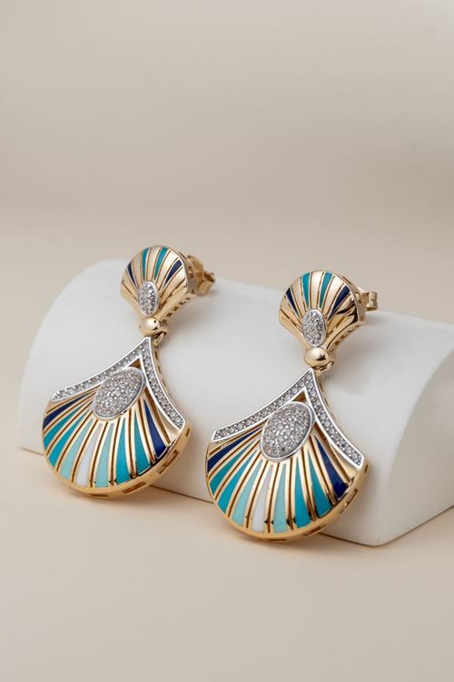 14 Ayar Altın Mavi Mineli Gösterişli Küpe