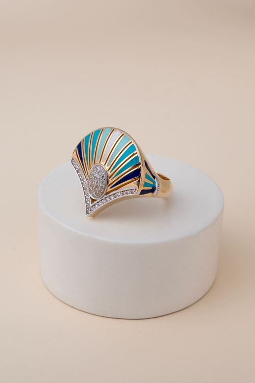 14 Ayar Altın Mavi Mineli Gösterişli Yüzük