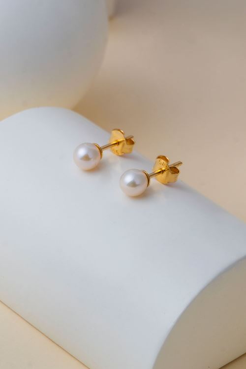 14 Ayar Altın İnci Vidalı Küpe