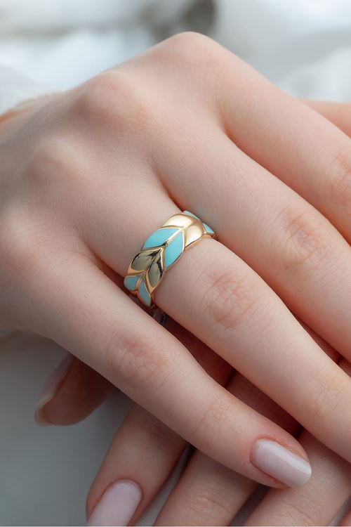 14 Ayar Altın Mavi Mineli Başak Model Yüzük