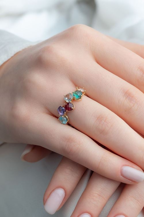 14 Ayar Altın Doğal Taşlı Renkli Yüzük