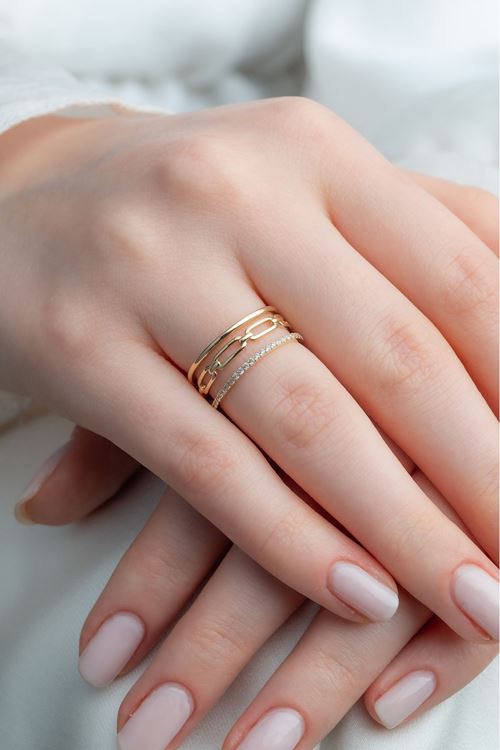 14 Ayar Altın Taşlı Tasarım Yüzük