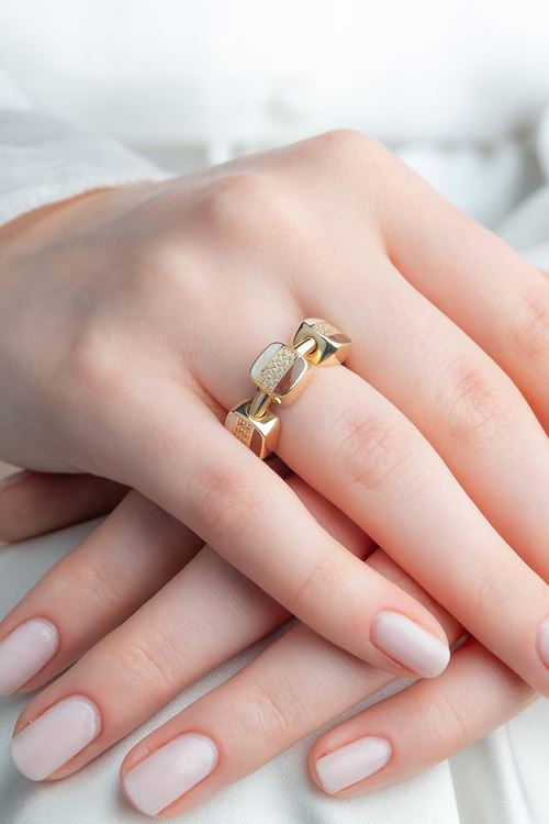 14 Ayar Altın Küp Tasarım Mineli Yüzük