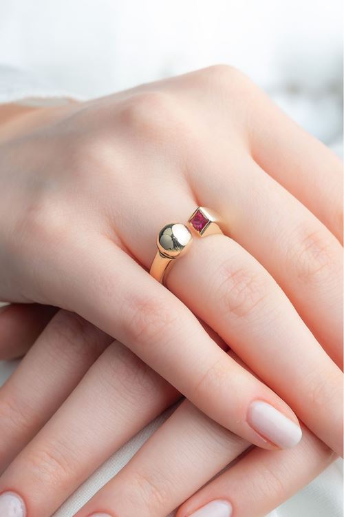 14 Ayar Altın Kare Taşlı İkili Yüzük