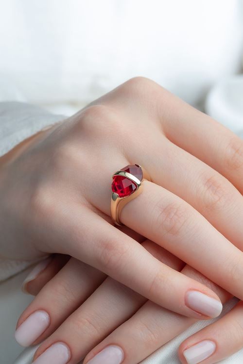 14 Ayar Altın Kırmızı Doğal Taşlı Yüzük