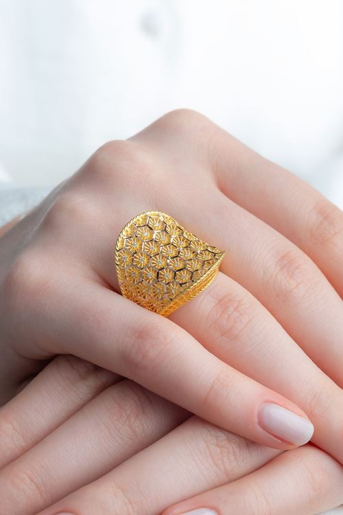 14 Ayar Sarı Altın Tasarım Büyük Yüzük