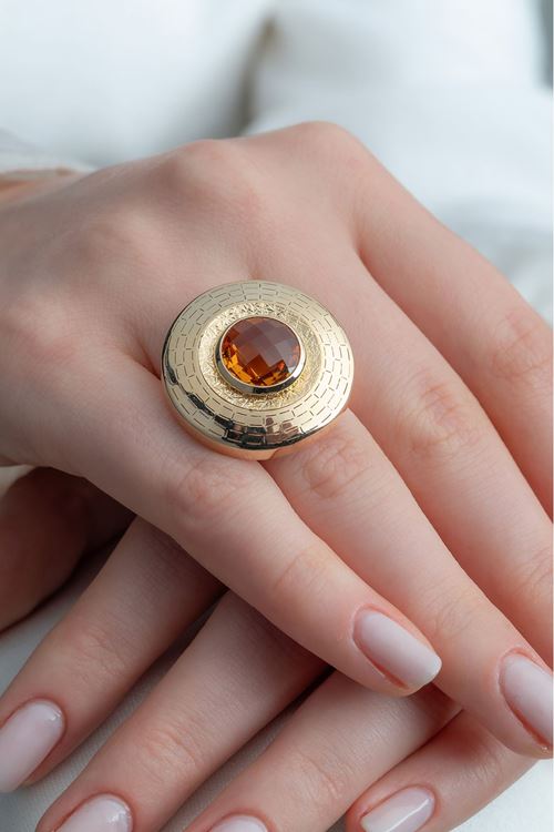 14 Ayar Altın Taşlı Büyük Yuvarlak Yüzük