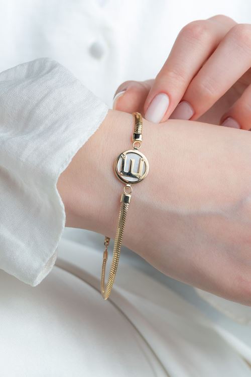 14 Ayar Altın E Harfli İtalyan Zincirli Bileklik