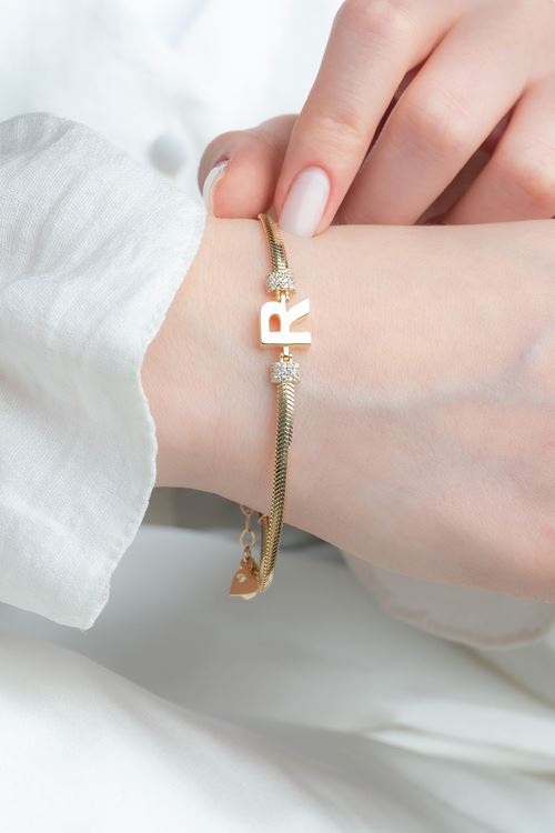 14 Ayar Altın R Harfli İtalyan Zincirli Bileklik