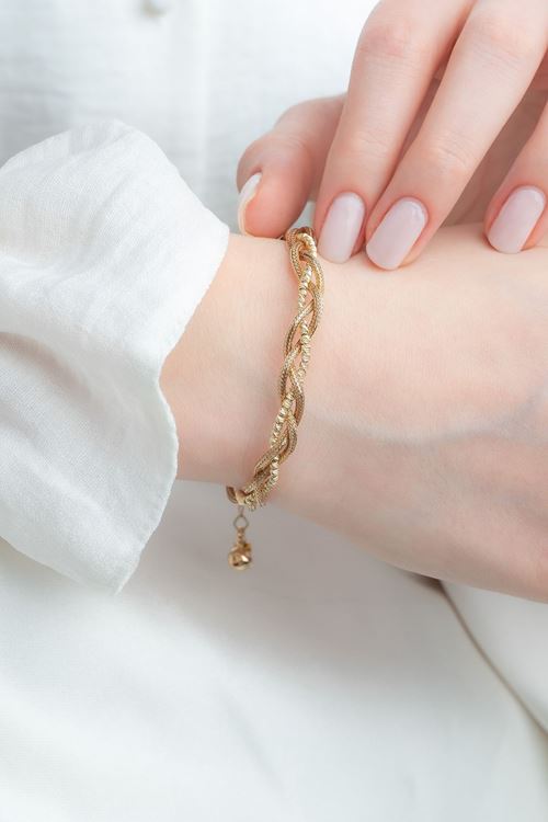 14 Ayar Altın Örgü Model Toplu Bileklik