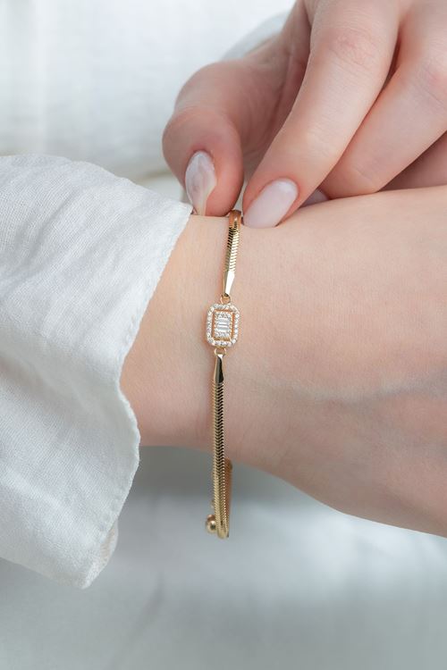 14 Ayar Altın Baget Taşlı Bileklik