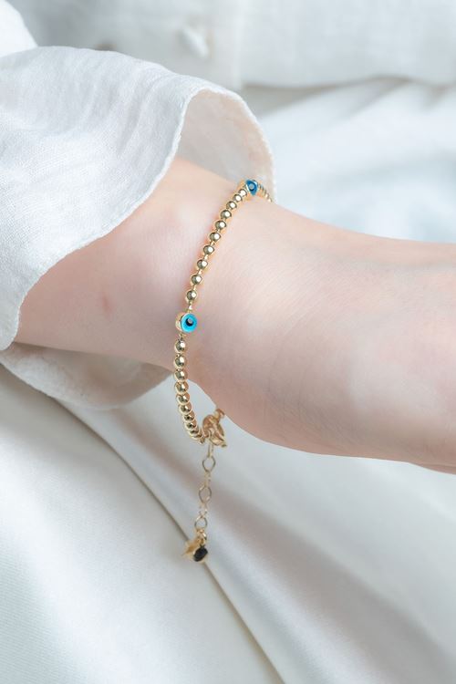 14 Ayar Altın 3Lü Nazar Boncuğu Bileklik 