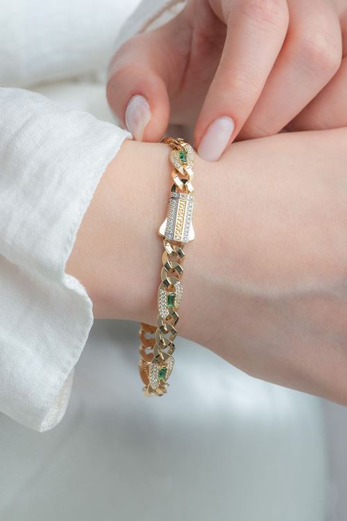 14 Ayar Yeşil Taşlı 7 Mm Gurmet Bileklik