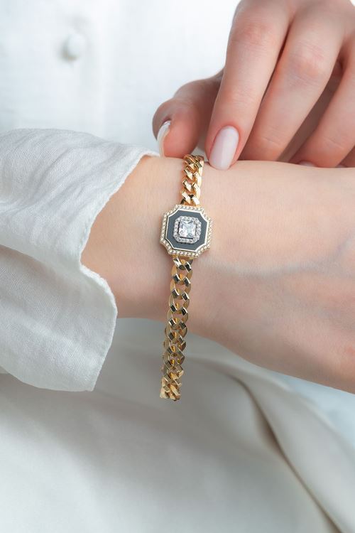 14 Ayar Altın 7 Mm Tektaş Gurmet Bileklik