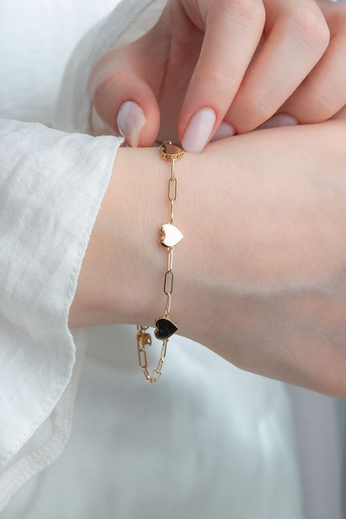 14 Ayar Altın 3 Lü Kalp Figürlü Bileklik