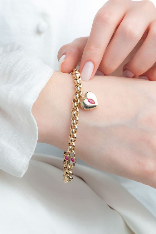 14 Ayar Altın Kalpli Cetaş Bileklik