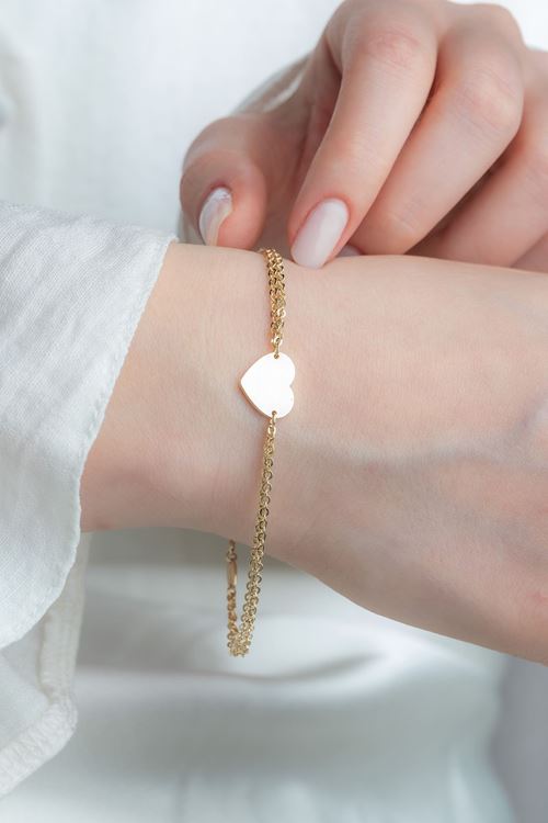 14 Ayar Altın Kalpli İnce Bileklik