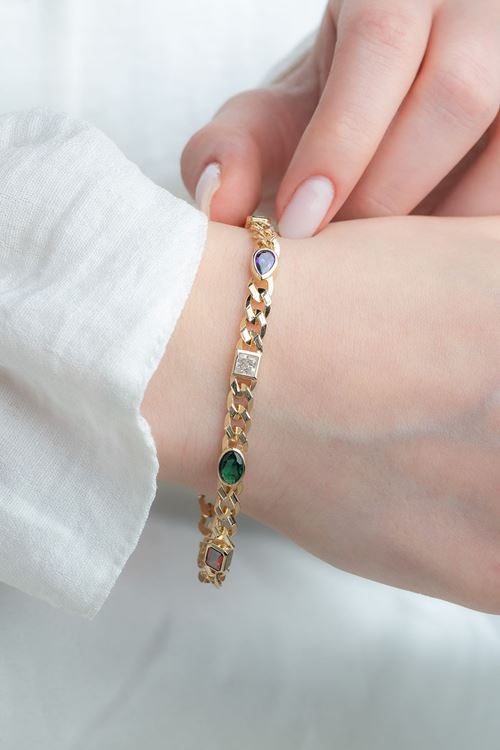 14 Ayar Altın Renkli Taşlı Gurmet Bileklik