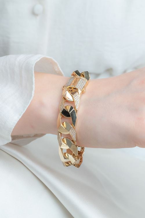 14 Ayar Altın Yarı Taşlı 15 Mm Gurmet Bileklik