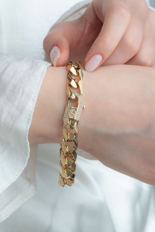 14 Ayar Altın 11 Mm Kilit Taşlı Gurmet Bileklik