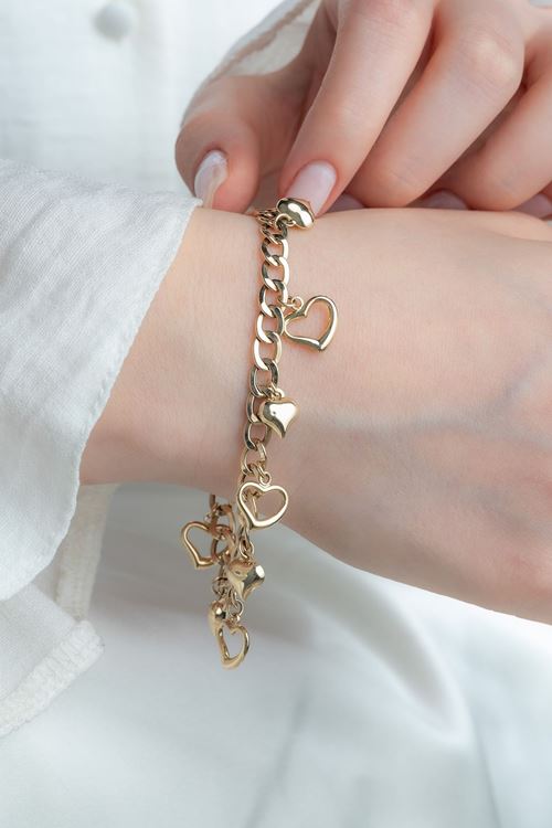 14 Ayar Altın Sallantılı Kalpli Bileklik