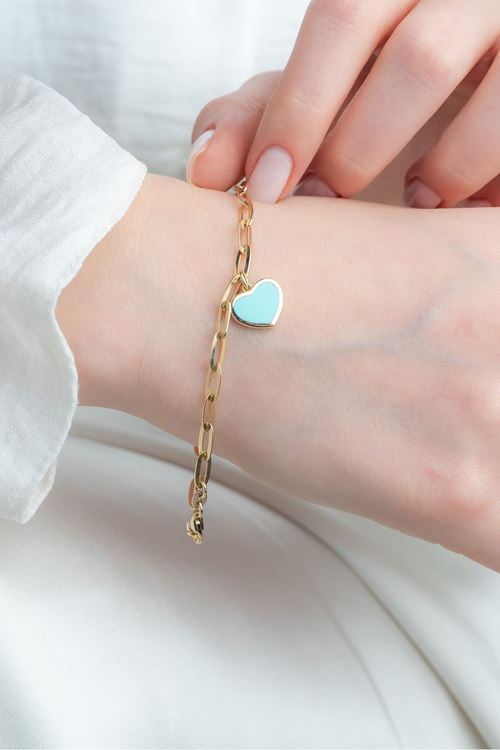 14 Ayar Altın Mavi Kalpli Cetaş Bileklik