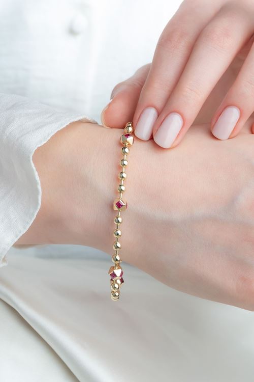 14 Ayar Altın Pembe Taşlı Toplu Bileklik