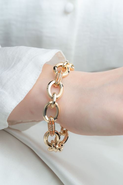 14 Ayar Altın Turuncu Taşlı Tasarım Cetaş Bileklik