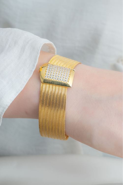 14 Ayar Altın 9 Sıra Taşlı Trabzon Bileklik