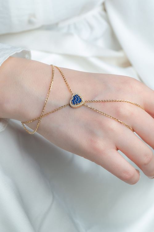 14 Ayar Altın Mavi Taşlı Kalp Şahmeran