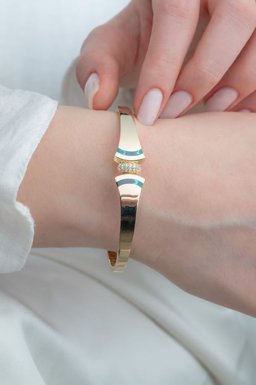 14 Ayar Altın Yeşil Mineli Trend Bilezik