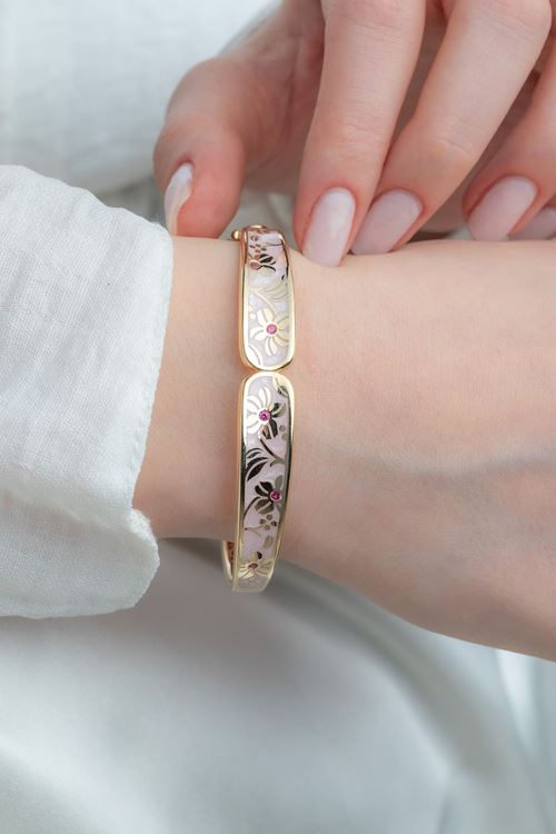 14 Ayar Altın Pembe Motifli Tasarım Bilezik