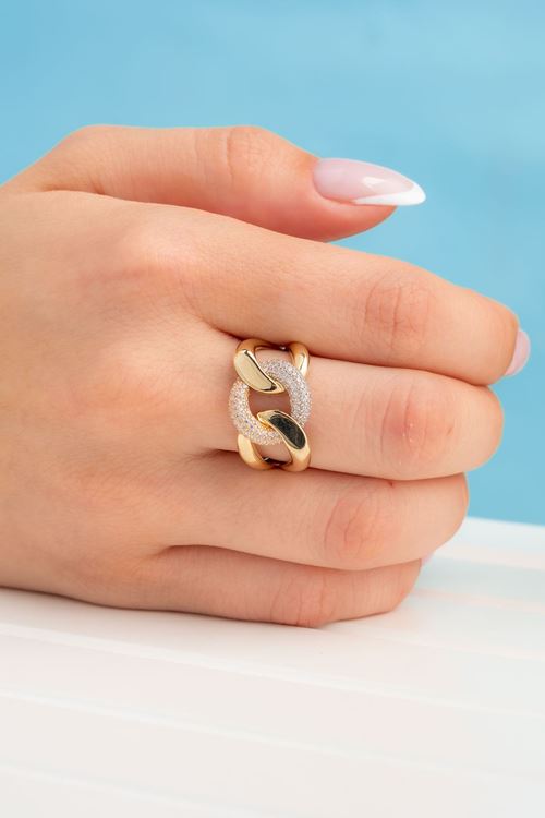 14 Ayar Üç Renkli Altın Büyük Yüzük