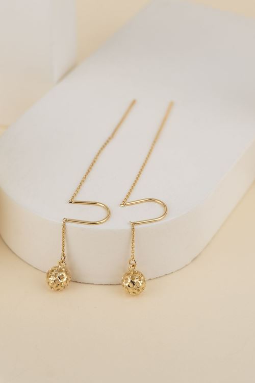 14 Ayar Altın Sallamalı Top Küpe