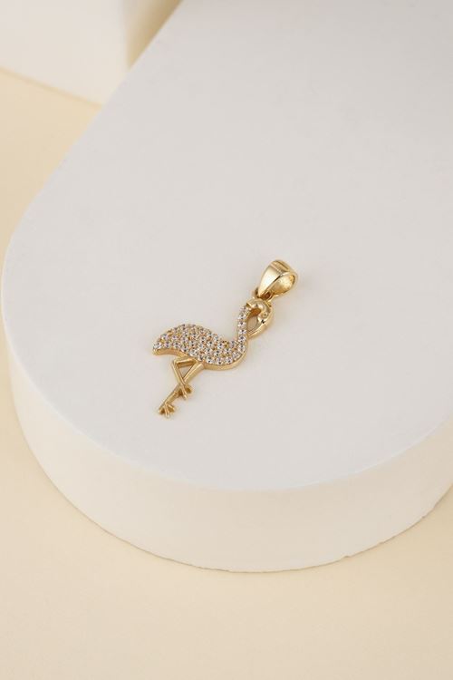 14 Ayar Altın Taşlı Flamingo Kolye Ucu