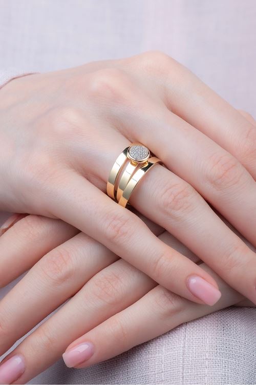 14 Ayar Rose Sarı Altın Taşlı Yüzük