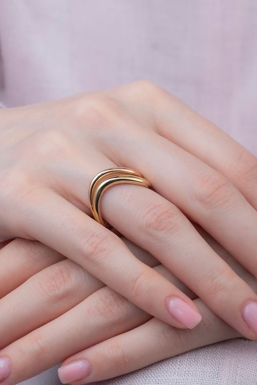 14 Ayar Rose Sarı Altın İki Sıra Yüzük