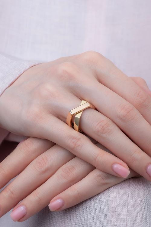14 Ayar Rose Sarı Altın Çapraz Tasarımlı Yüzük