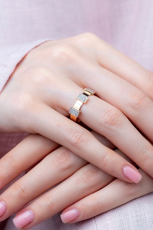 14 Ayar Altın Üçlü Dikdörtgen Minimal Yüzük