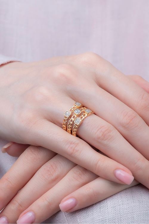 14 Ayar Rose Altın Üç Sıra Tasarım Yüzük