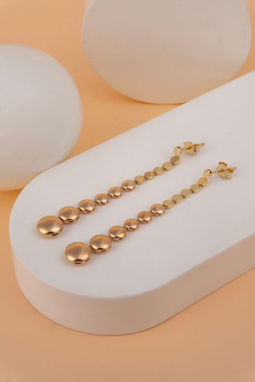 14 Ayar Rose Sarı Altın Sallamalı Noktalı Küpe