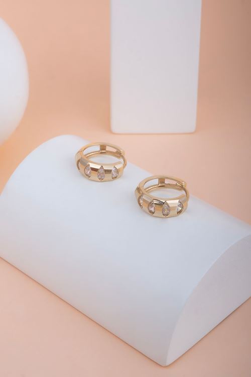 14 Ayar Altın Taşlı Minimal Halka Küpe