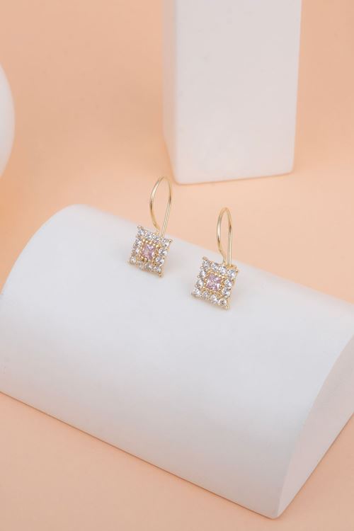 14 Ayar Pembe Taşlı Sallamalı Çocuk Küpe